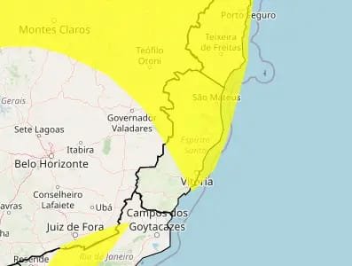 ES recebe dois alertas de chuvas intensas; Aracruz no alerta amarelo